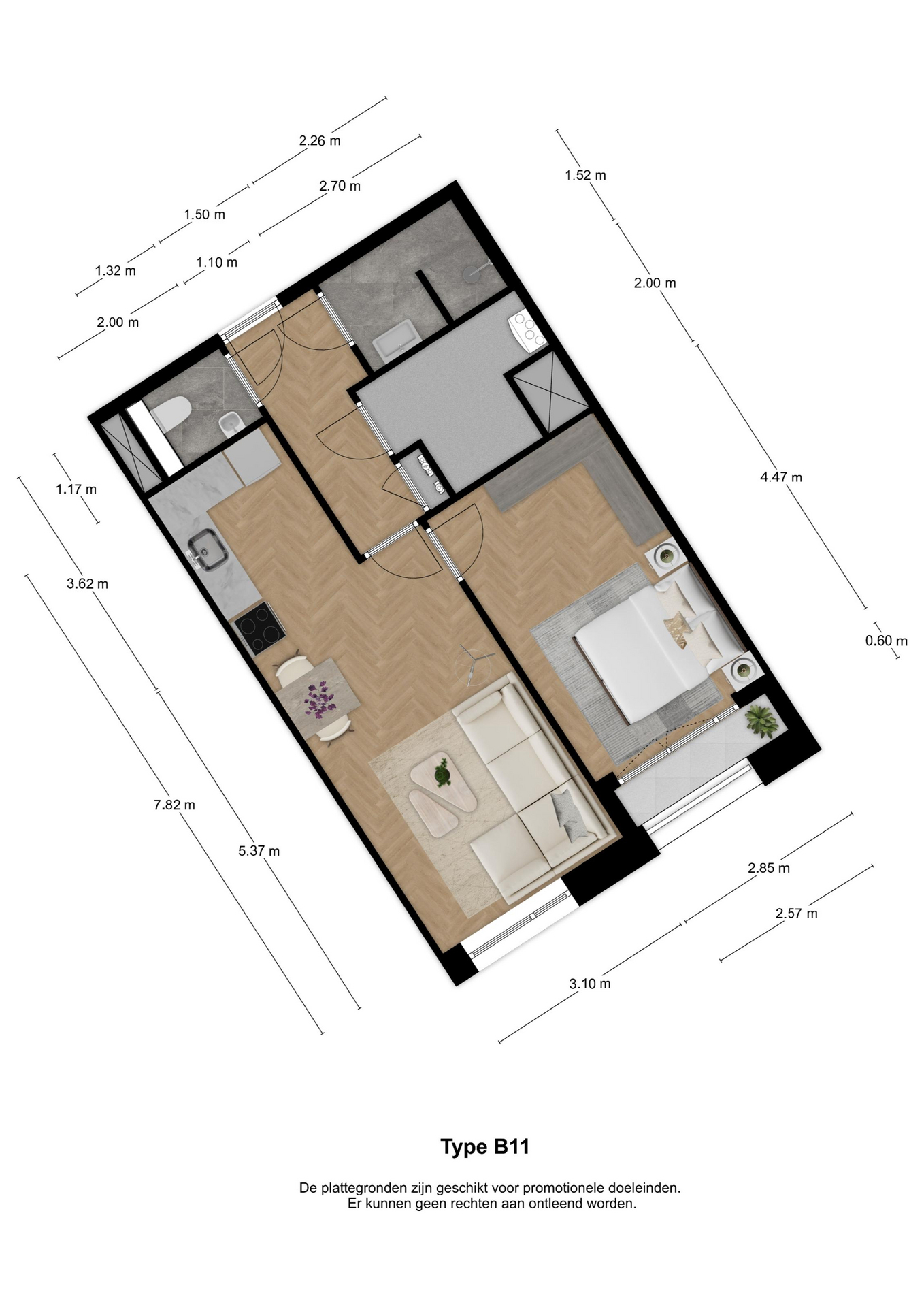 Voorbeeldplattegrond 2-kamerwoning type B11