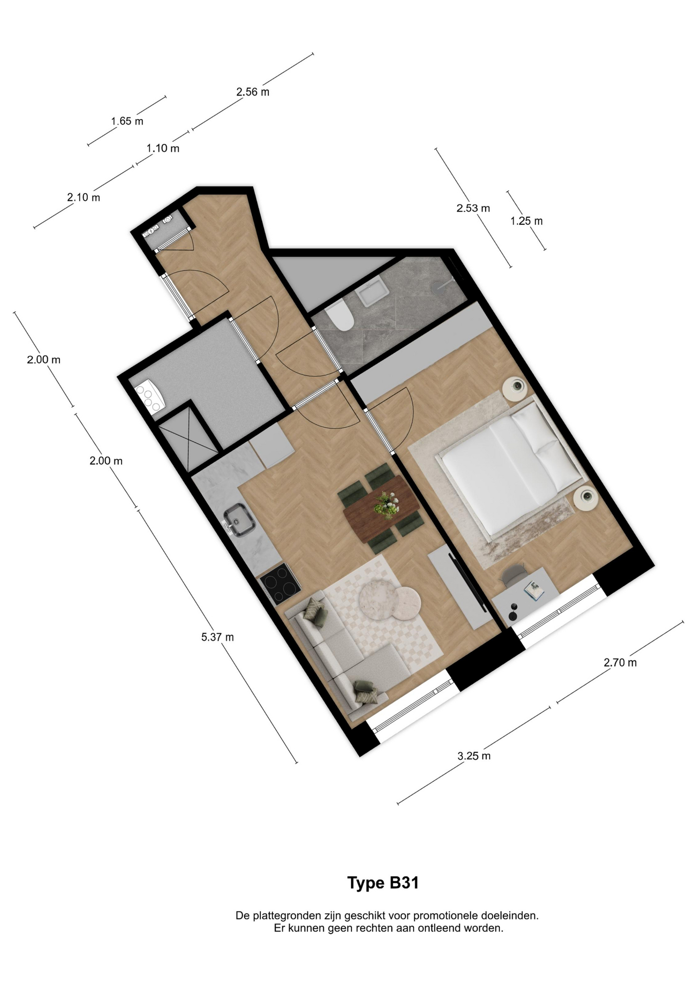 Voorbeeldplattegrond 2-kamerwoning type B31