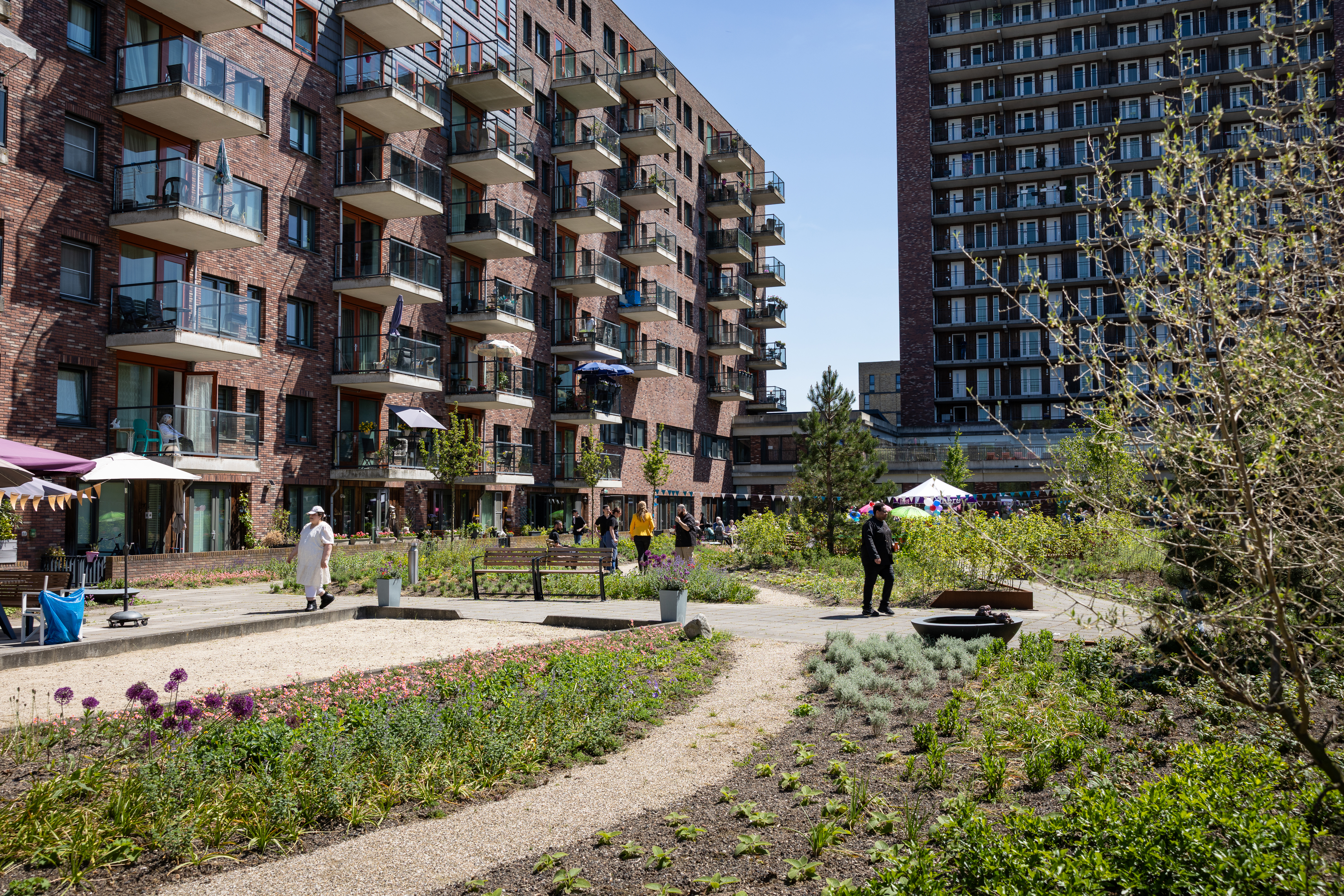 Met jeu de boulebaan en veel planten zoals de sieruien linksonder 