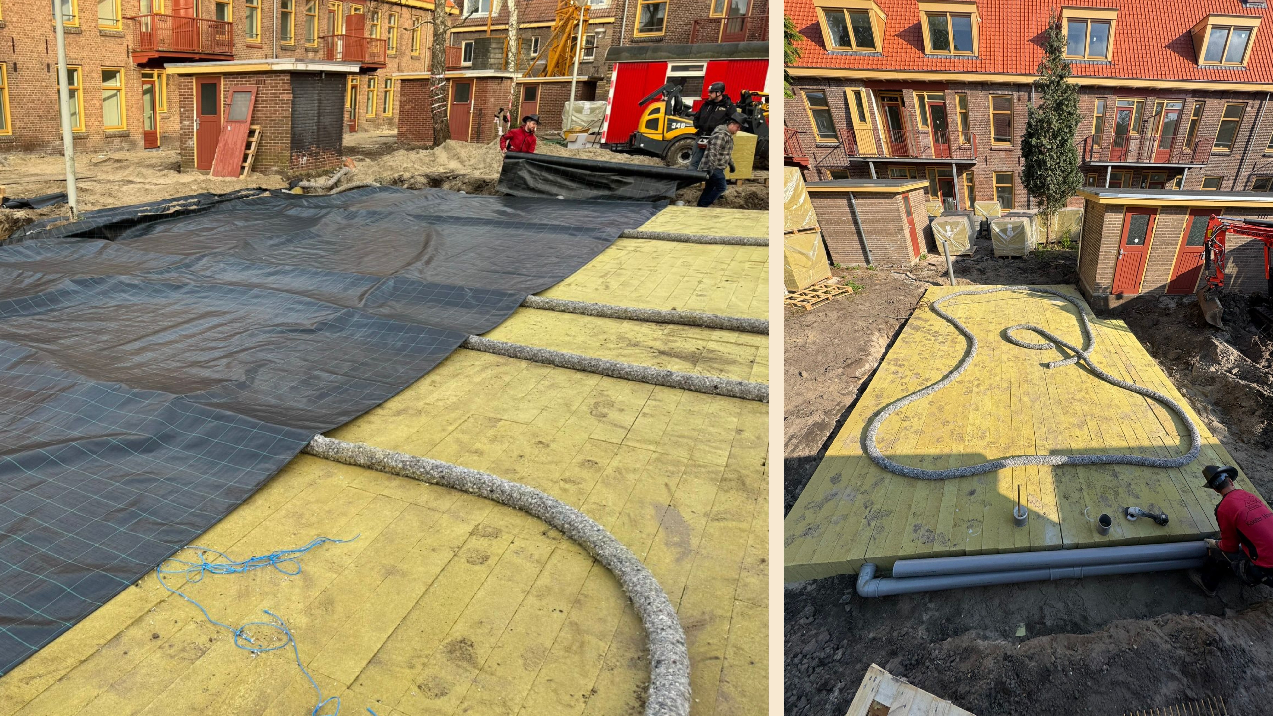 Rockwool‑blokken onder de tuin zijn er om het overtollige water op te vangen