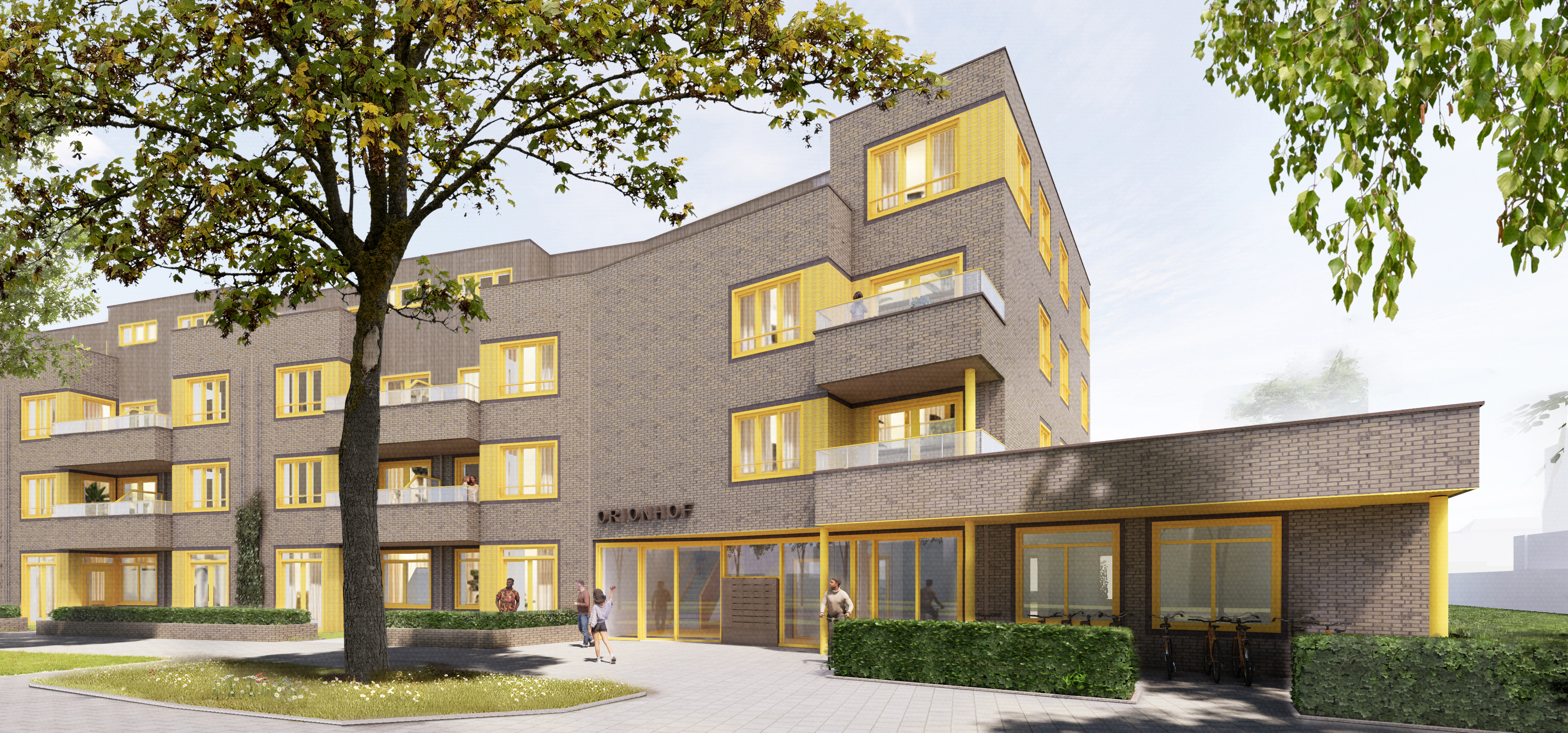 Impressiebeeld* van de nieuwbouw: entree aan de Orionweg