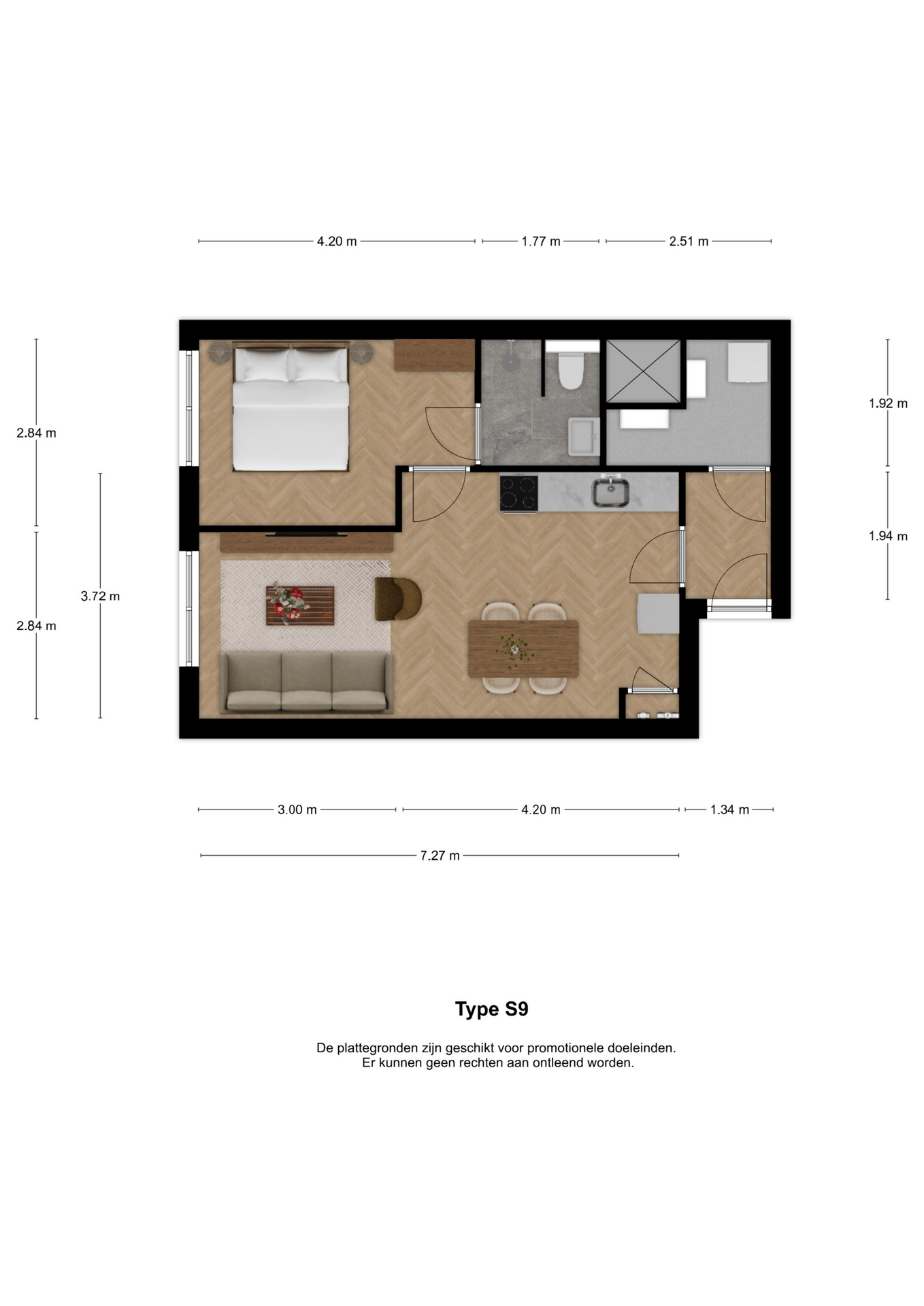 Voorbeeldplattegrond 2-kamerwoning type S9