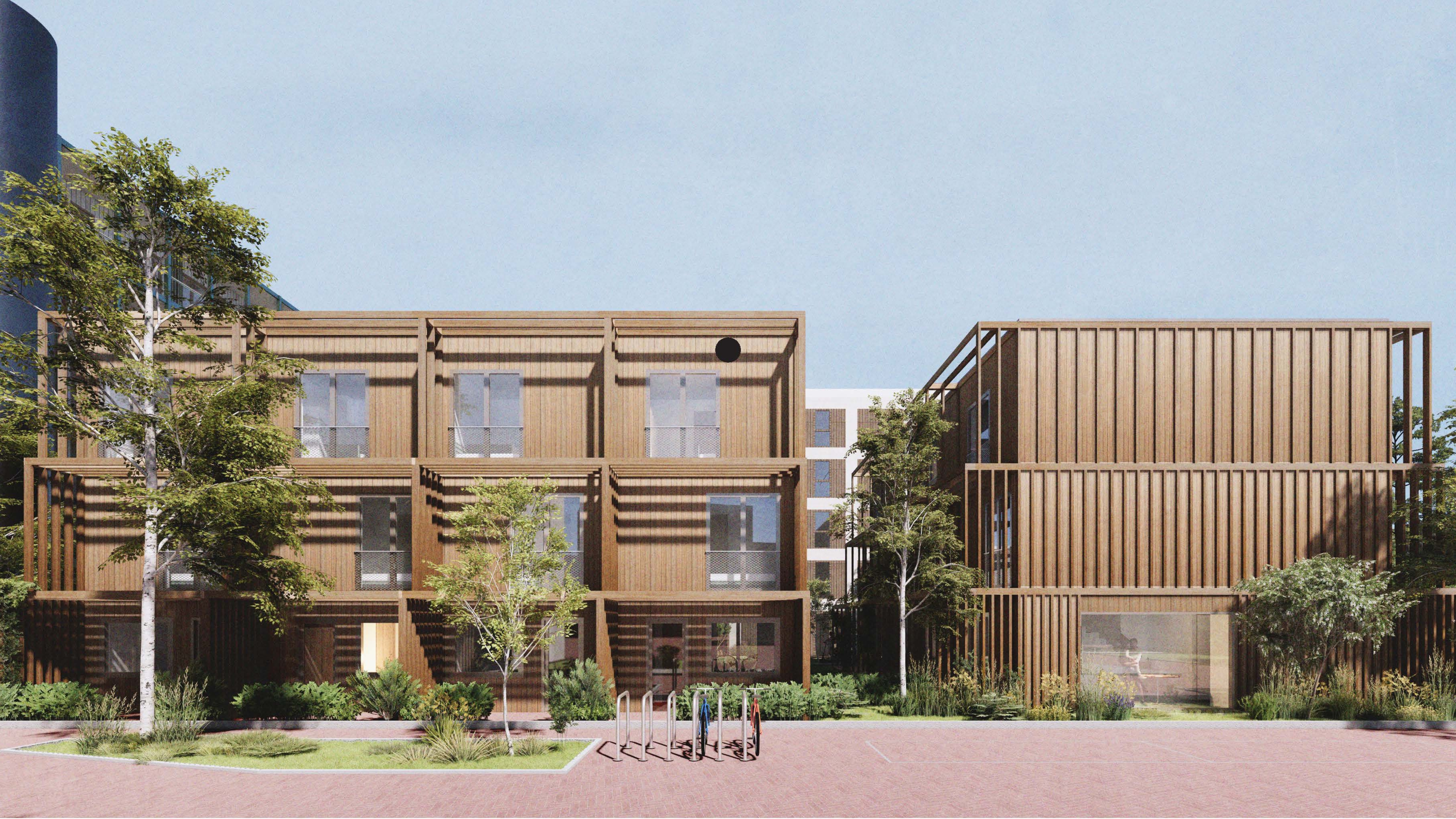 Impressie van een deel van de woningen op kavel 5